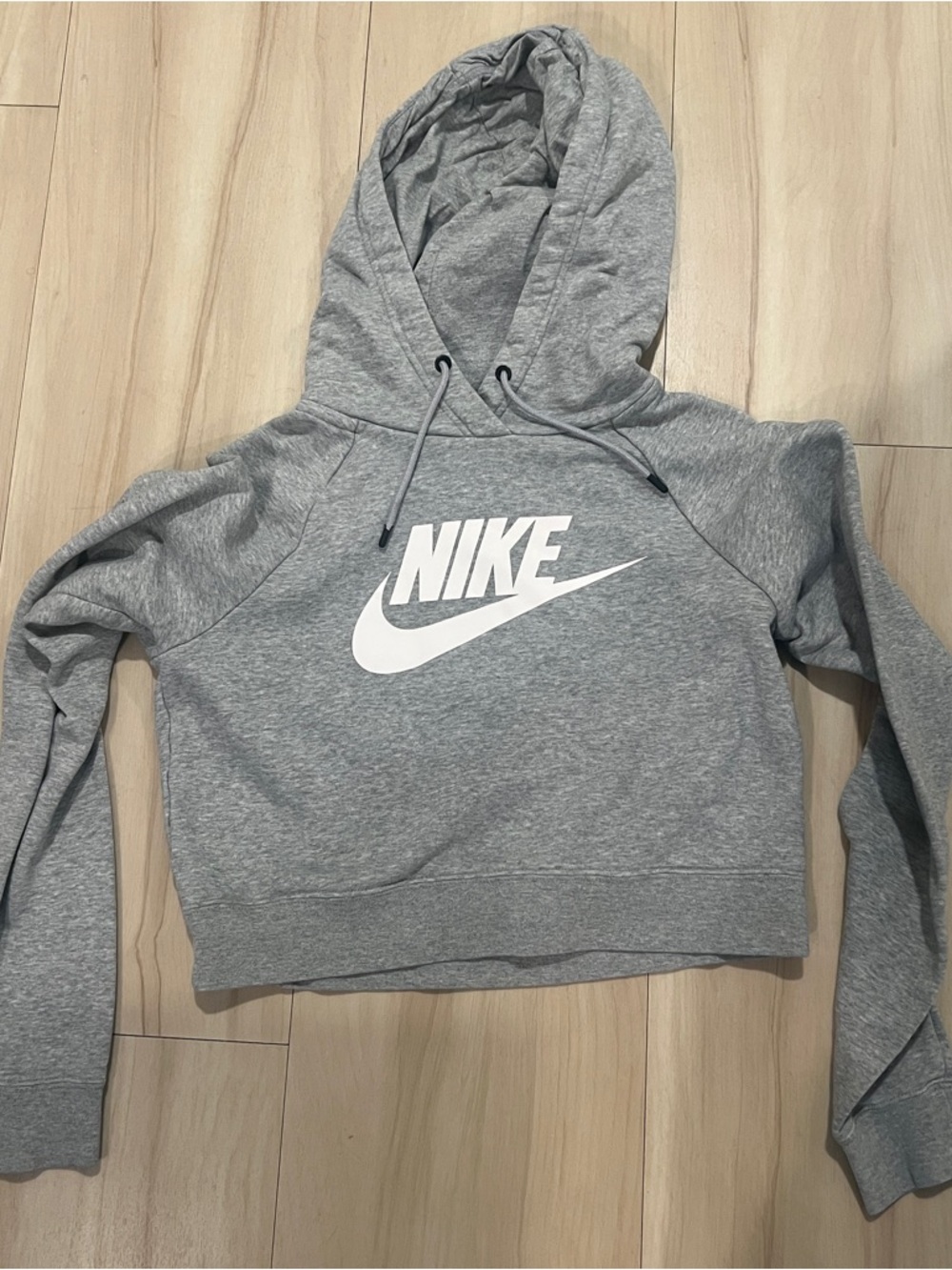 Nike Gray Cropped Hoodie with White Swoosh